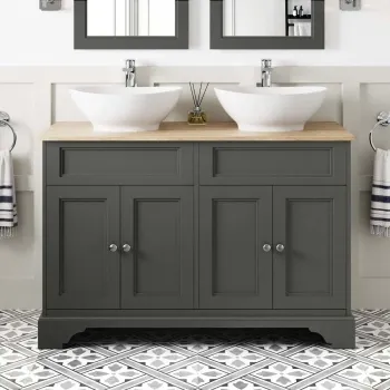 Lucia Graphite Grey Double Vanity with Oak Effect Top & Oval Counter Top Basin 1200mm