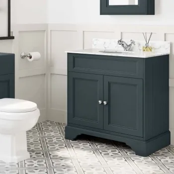 Lucia Inky Blue Vanity with Marble Top & Undermount Basin 830mm