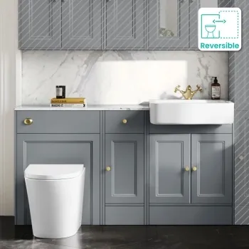 Monaco Dove Grey Combination Vanity Basin with Marble Top and Boston Toilet 1500mm - Brushed Brass Accents