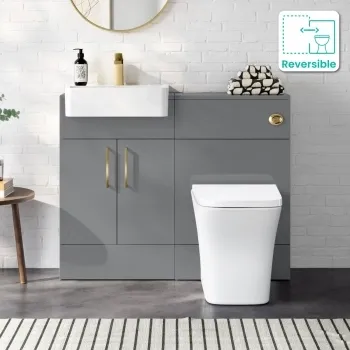 Harper Stone Grey Combination Vanity Basin & Houston Toilet 1000mm - Brushed Brass Accents