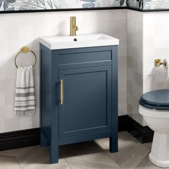 Bermuda Inky Blue Basin Vanity 500mm - Brass Knurled Handles