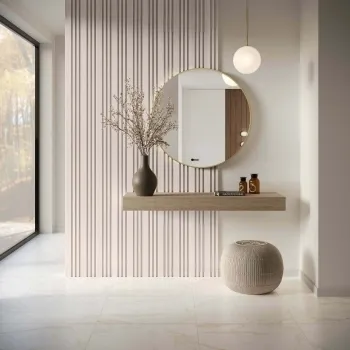 Trepanel Design® Light Oak on Antique White Felt Multi Width Acoustic Wood Slat Panels