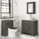 Lucia Graphite Grey Vanity with Marble Top & Curved Counter Top Basin 840mm - Brass Knurled Handles