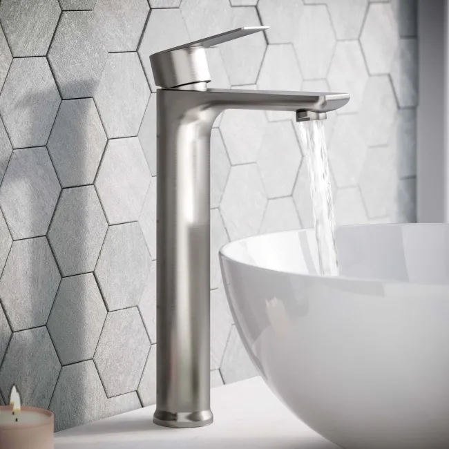 Glen Brushed Stainless Steel High Rise Basin Mixer Tap