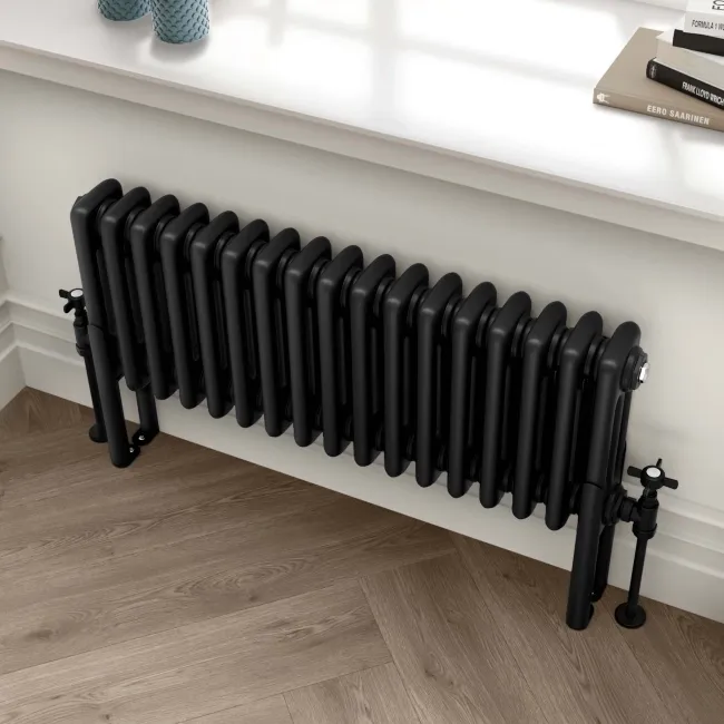 Athens Matt Black Triple Column Horizontal Traditional Radiator 300x785mm