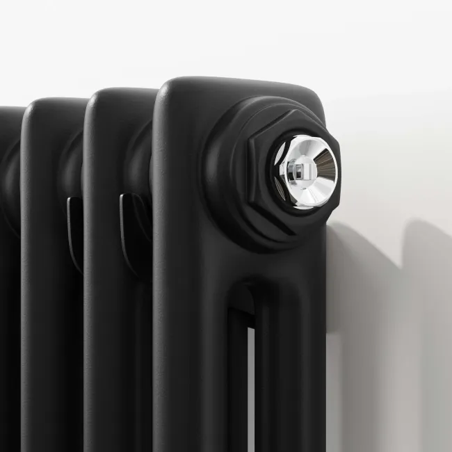Athens Matt Black Double Column Horizontal Traditional Radiator 750x605mm