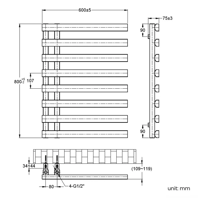 Palermo Anthracite Designer Heated Towel Rail 800x600mm