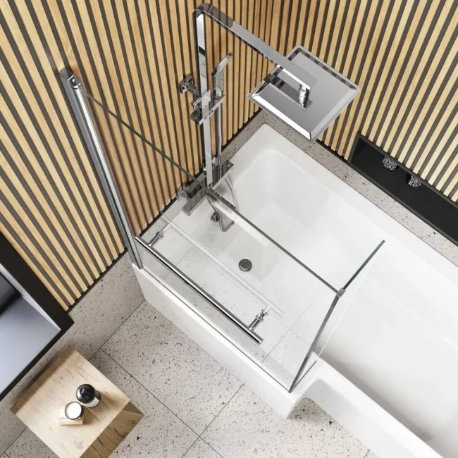 6mm L Shaped Easy Clean Bath Screen with Towel Rail