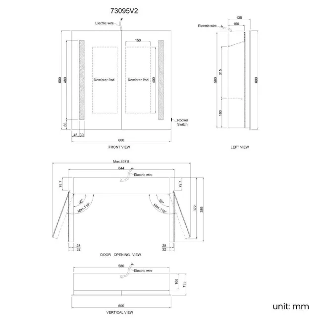 Emielia Illuminated LED Mirror Cabinet 600x600mm