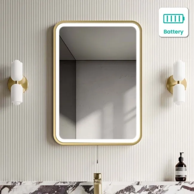 Olivia Battery Operated Brushed Brass Illuminated LED Mirror 700x500mm