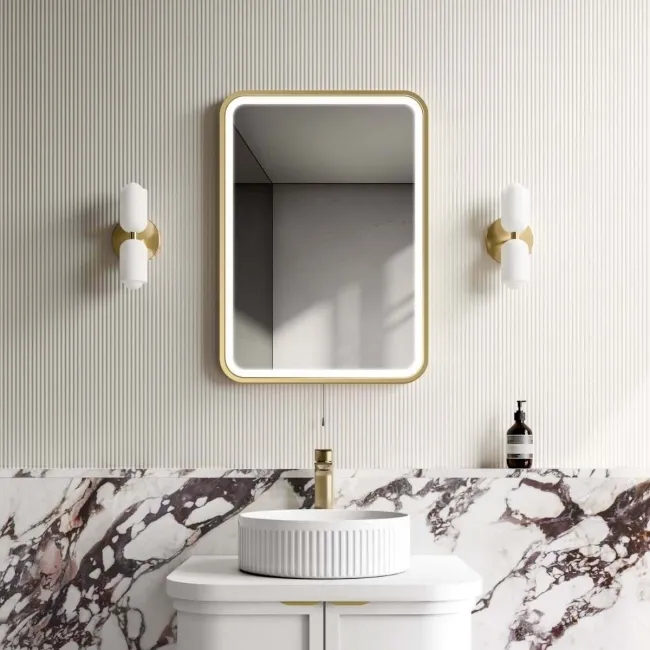 Olivia Battery Operated Brushed Brass Illuminated LED Mirror 700x500mm