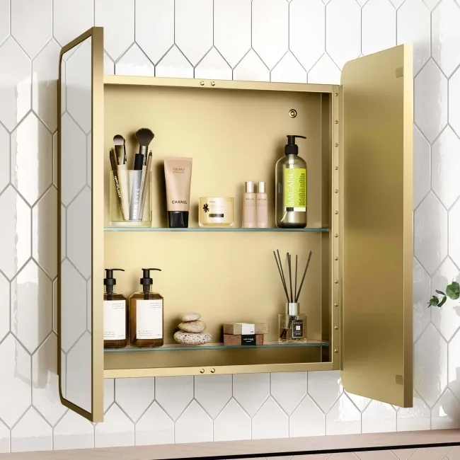 Olivia Matt Brass Mirror Cabinet 710x600mm