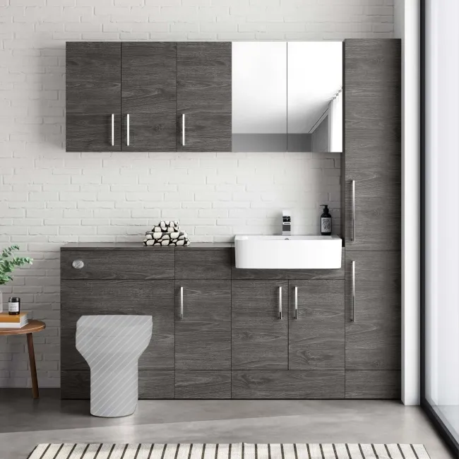Harper & Elba Charcoal Elm Back To Wall Toilet Unit 600mm