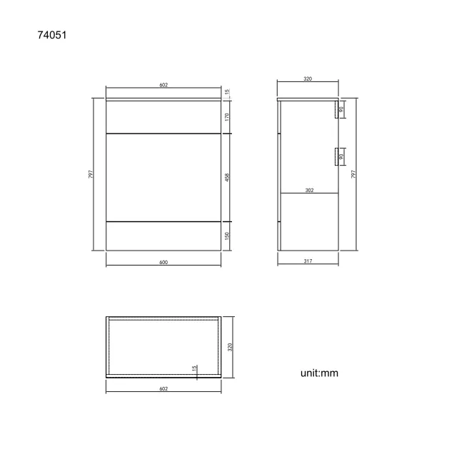 Harper & Elba Charcoal Elm Back To Wall Toilet Unit 600mm