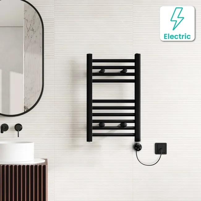 Naples Electric Premium Matt Black Straight Heated Towel Rail 650x400mm