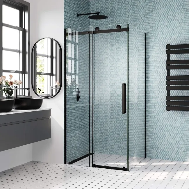 Oslo Matt Black Premium Easy Clean 8mm Sliding Shower Enclosure 1000x800mm