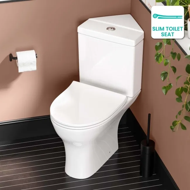 Orlando Close Coupled Corner Toilet With Soft Close Slim Seat