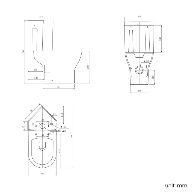 Orlando Close Coupled Corner Toilet With Soft Close Slim Seat