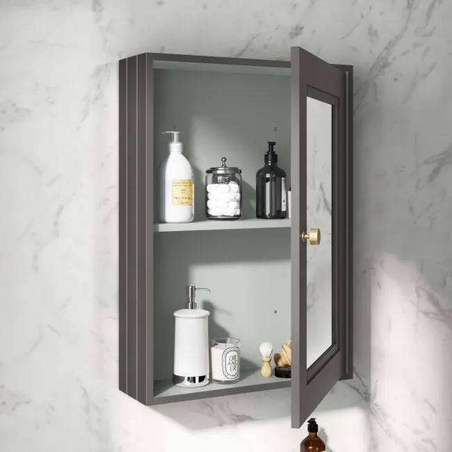 Graphite Grey Mirror Cabinet 700x500mm - Brushed Brass Accents