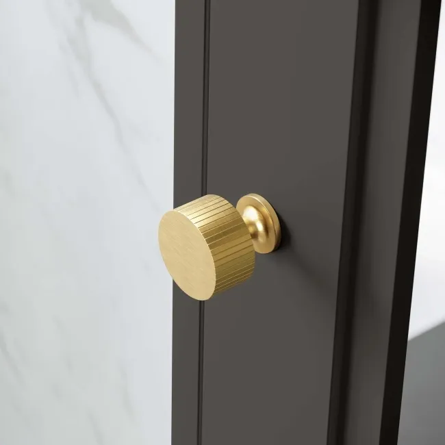 Graphite Grey Mirror Cabinet 700x500mm - Brushed Brass Accents