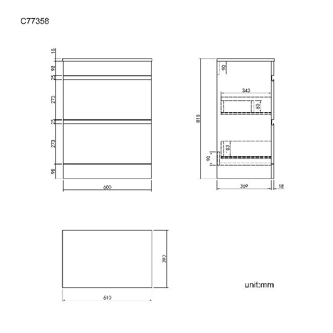 Trent Stone Grey Drawer 600mm - Excludes Counter Top Basin