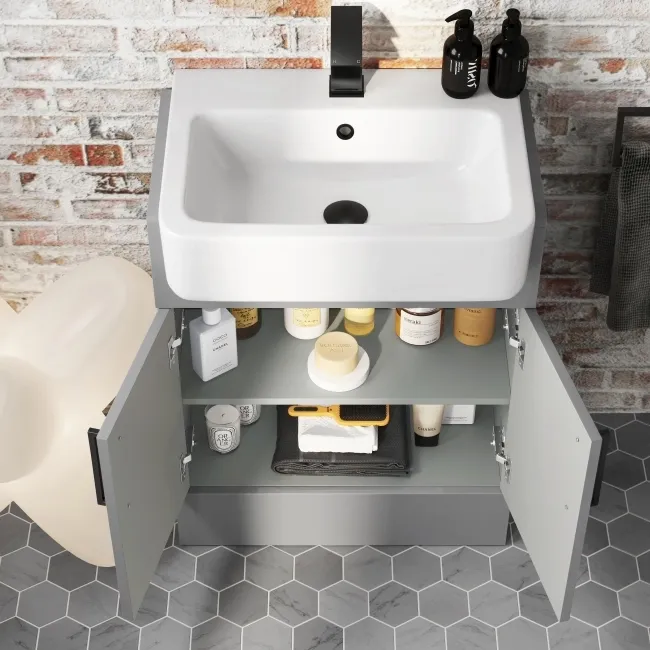 Harper Stone Grey Vanity with Semi Recessed Basin 600mm - Black Accents