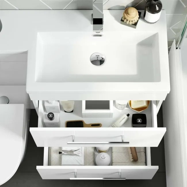 Avon Gloss White Combination Basin Drawer and Boston Toilet 1100mm - Right Handed