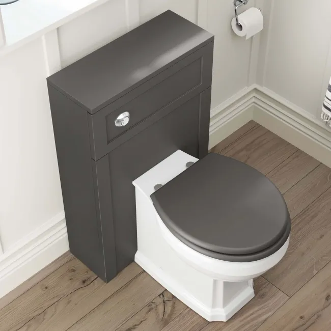Bermuda Graphite Grey Combination Vanity Basin and Hudson Toilet with Wooden Seat 1300mm