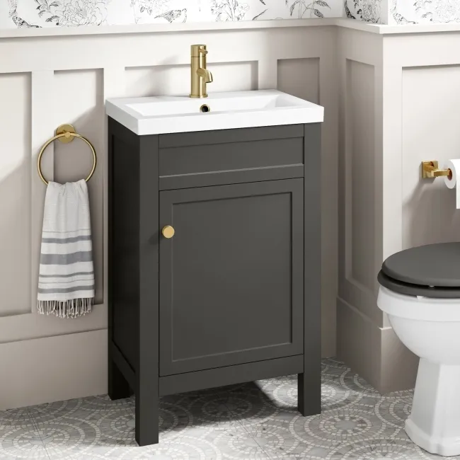 Bermuda Graphite Grey Basin Vanity 500mm - Brushed Brass Accents