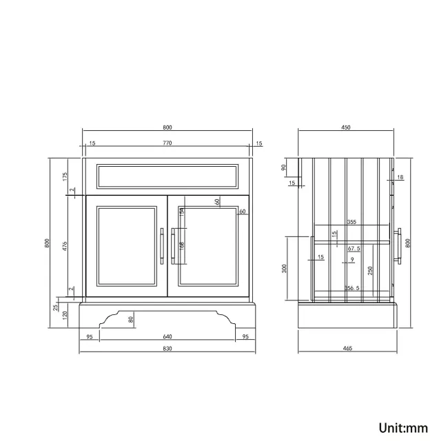 Lucia Chalk White Cabinet with Oak Effect Top 840mm (Excludes Counter Top Basin) - Brass Knurled Handles