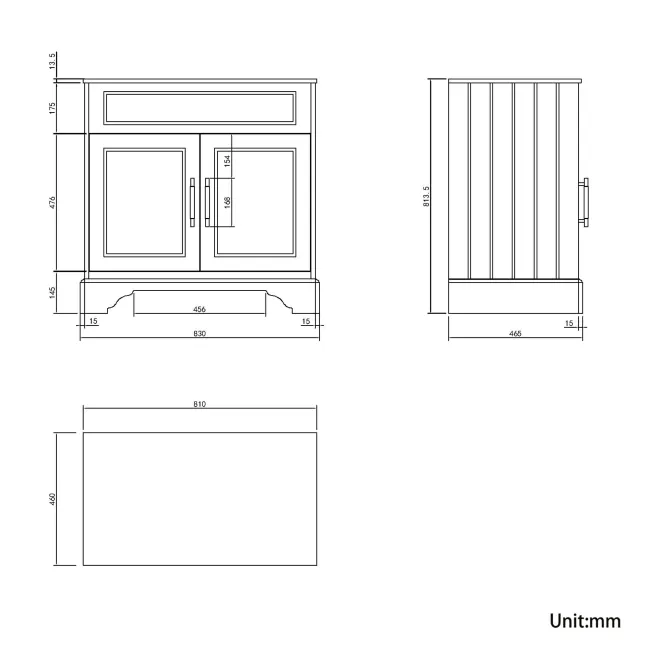 Lucia Chalk White Cabinet with Marble Top 840mm (Excludes Counter Top Basin) - Brass Knurled Handles