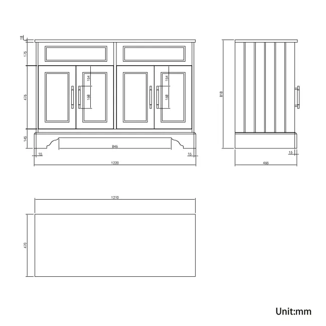 Lucia Chalk White Cabinet with Oak Effect Top 1200mm (Excludes Counter Top Basins) - Brass Knurled Handles
