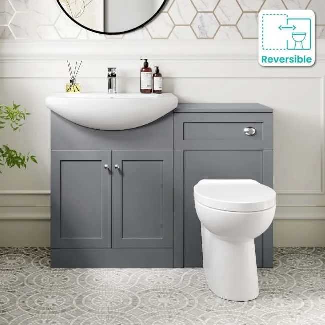 Capri Fog Grey Combination Vanity Basin and Austin Toilet 1150mm - Chrome Handles