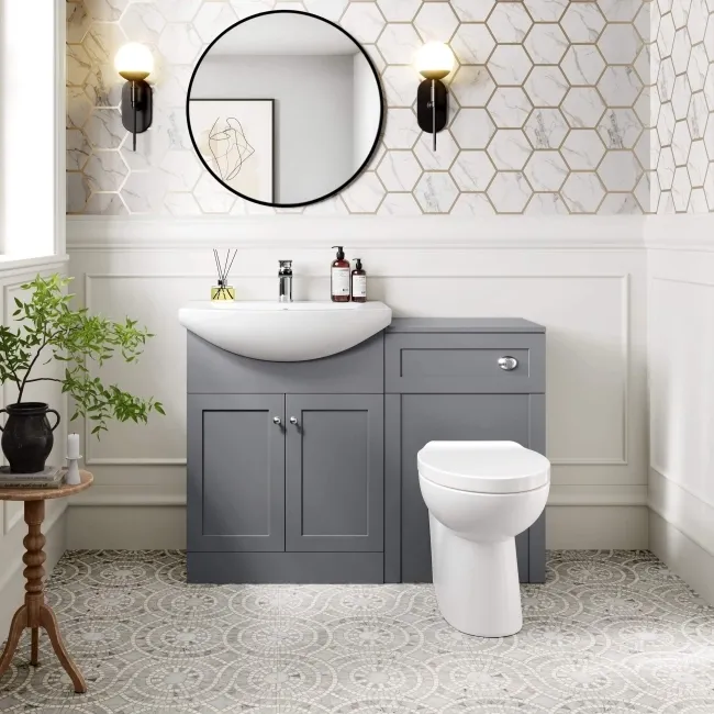 Capri Fog Grey Combination Vanity Basin and Austin Toilet 1150mm - Chrome Handles