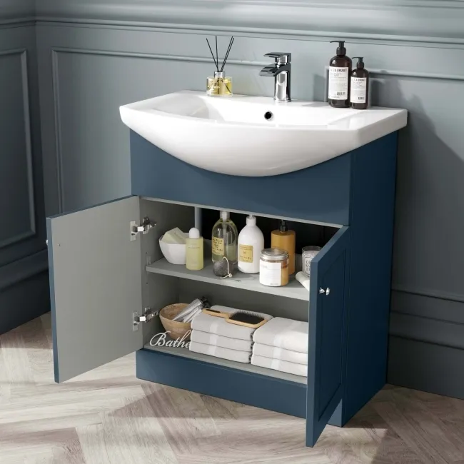Capri Navy Blue Basin Vanity and Back To Wall Unit 1350mm (Excludes Toilet) - Chrome Handles