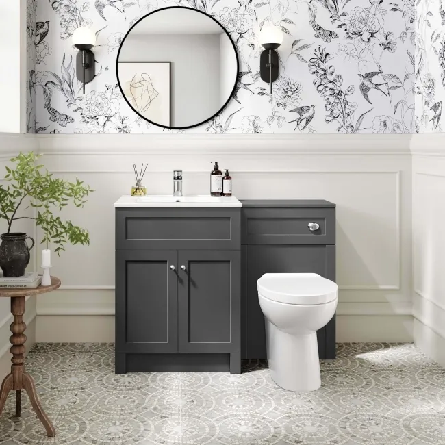 Milos Slate Grey Combination Vanity Basin and Austin Toilet 1100mm - Chrome Handles
