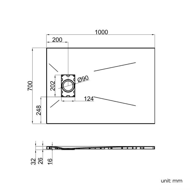 Berlin Rectangular Matt White Slate Effect SMC Composite Shower Tray 1000x700mm