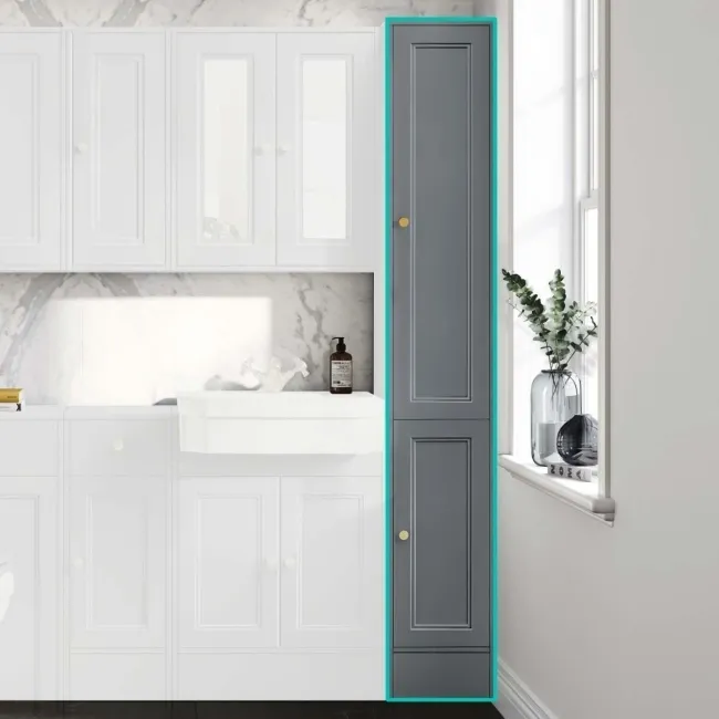 Monaco Dove Grey Floor Standing Tall Cabinet Unit 1900x300mm - Brushed Brass Accents
