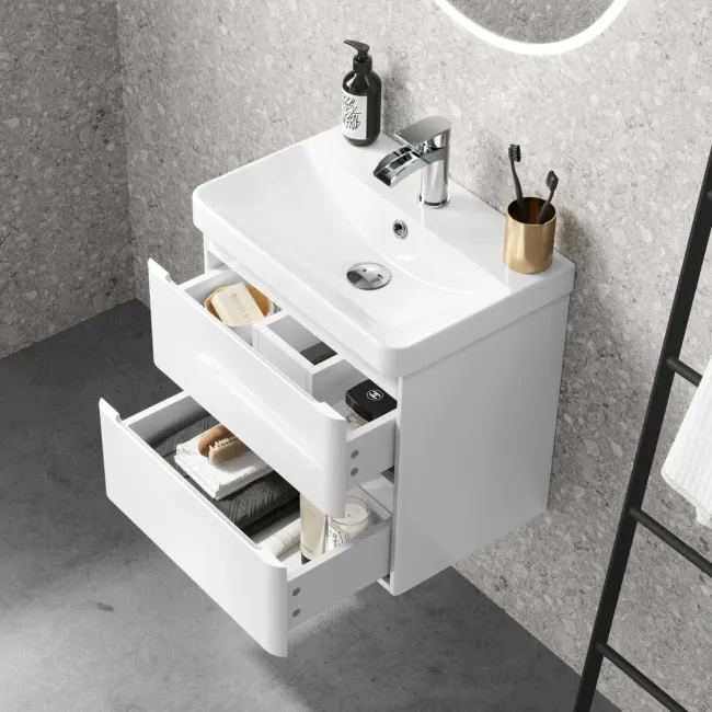 Corsica Gloss White Wall Hung Slimline Basin Drawer Vanity 500mm