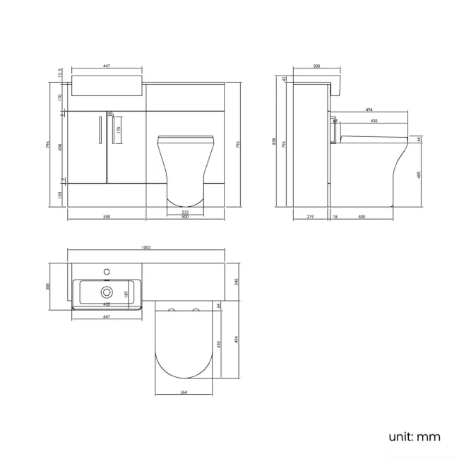 Harper Gloss White Combination Vanity Basin with Marble Top & Tucson Toilet 1000mm - Brushed Brass Accents