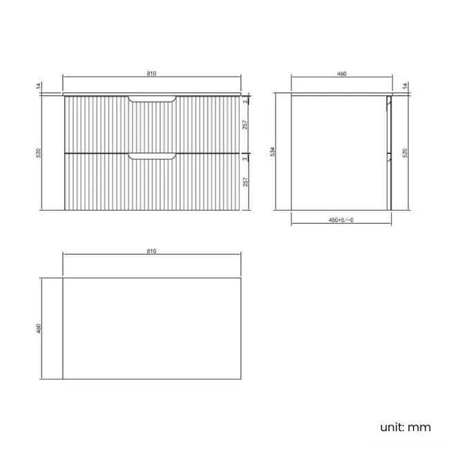 Crete Fluted Linen White Wall Hung Drawer Vanity with Marble Top 800mm - Excludes Counter Top Basin