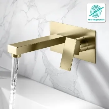 Tamar Brushed Brass Wall Mounted Basin Mixer Tap