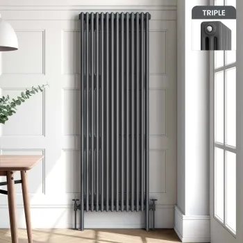 Athens Anthracite Triple Column Vertical Traditional Radiator 1800x650mm