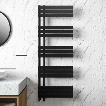 Seville Matt Black Designer Flat Panel Heated Towel Rail 1600x600mm