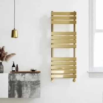 Santorini Brushed Brass Flat Panel Heated Towel Rail 1200x450mm