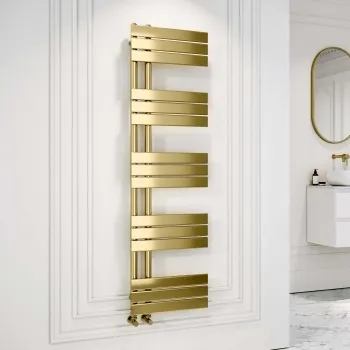 Seville Brushed Brass Designer Flat Panel Heated Towel Rail 1600x450mm