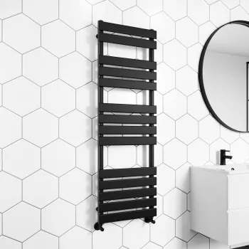 Santorini Matt Black Flat Panel Heated Towel Rail 1400x450mm