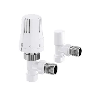 White Thermostatic Angled Radiator Valve (Pair) Standard 15mm