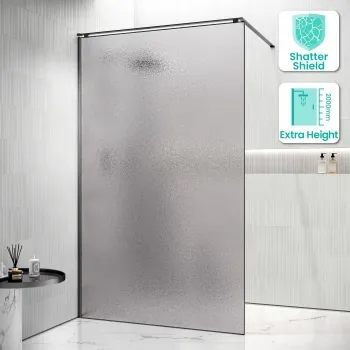 Lyon Gunmetal 8mm Laminated Wet Room Shower Glass Panel with Grey Frost Pattern 1100mm