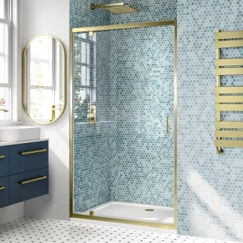 London Brushed Brass 6mm Pivot Shower Door 1000mm